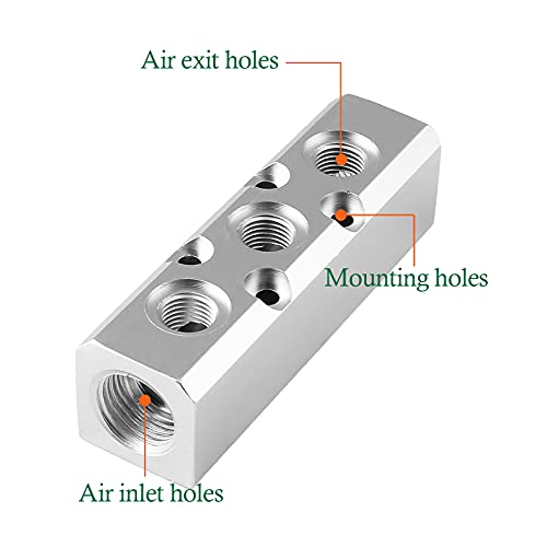 LDEXIN 3 Way Pneumatic Manifold Air Distribution Block, Compressed Air Manifold Pneumatic Block, Air Coupler Fast Connector, Silver - Image 3