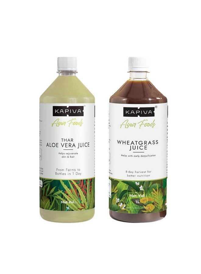 Kapiva Aloe Vera Juice + Wheatgrass Juice | Ayurvedic Combo for Better Digestion, General Wellness, and Skin Care (1L+1L) - Image 1
