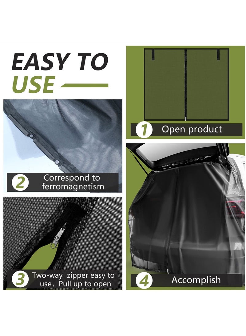 Breathable Car Tailgate Mosquito Net for Camping UV Protection and Ventilation with Zipper Closure and Magnetic Suction for SUVs and MPVs