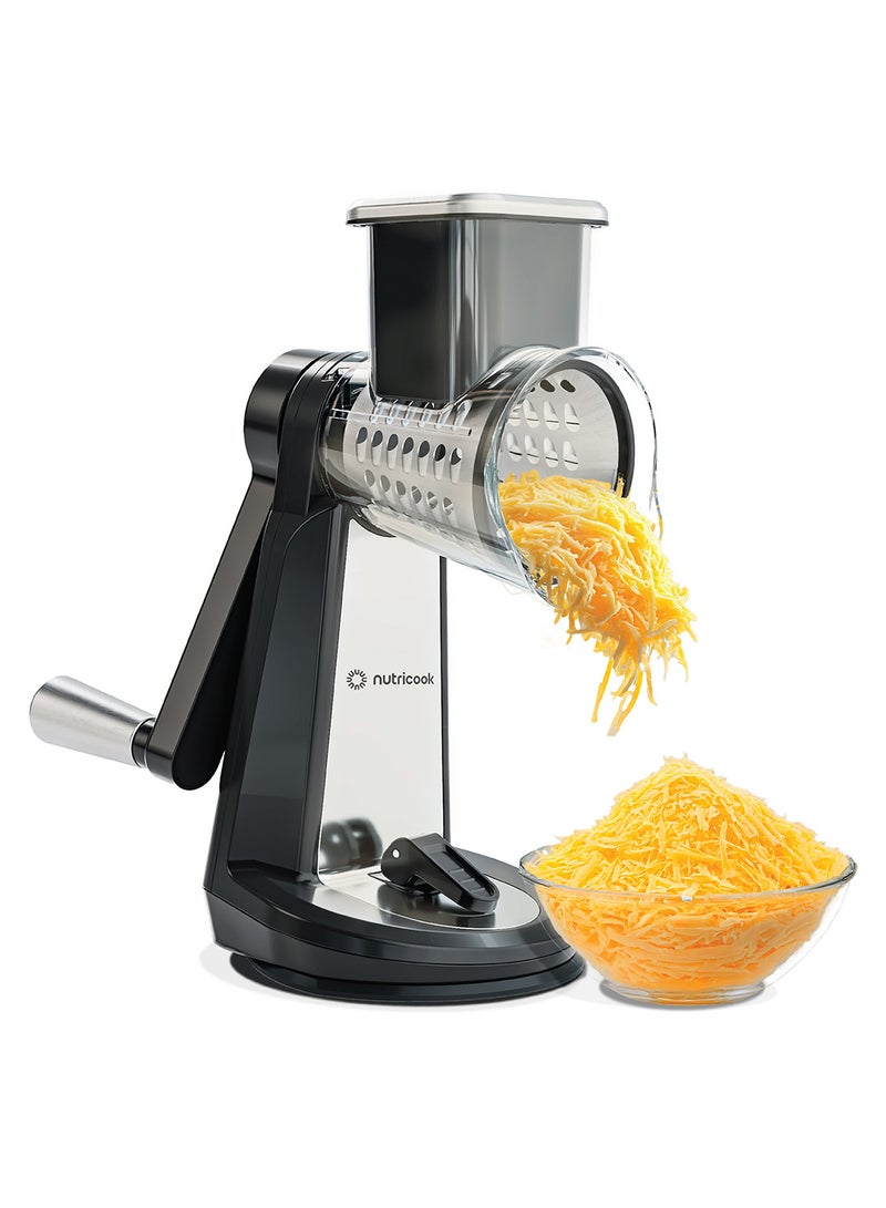 nutricook 3-in-1 Cheese Grater & Slicer – BPA-Free with Stainless Steel Drums for Fine, Coarse Grating & Slicing – Suction Base, Easy to Use & Clean – For Cheese, Veggies, Nuts & More  - Image 1
