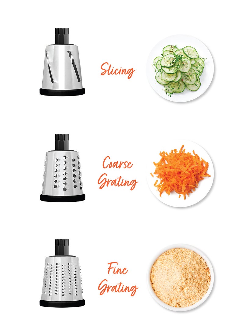 nutricook 3-in-1 Cheese Grater & Slicer – BPA-Free with Stainless Steel Drums for Fine, Coarse Grating & Slicing – Suction Base, Easy to Use & Clean – For Cheese, Veggies, Nuts & More  - Image 4
