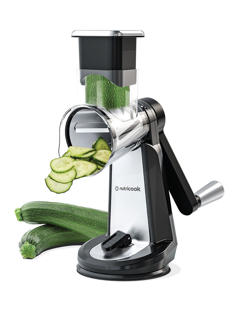 nutricook 3-in-1 Cheese Grater & Slicer – BPA-Free with Stainless Steel Drums for Fine, Coarse Grating & Slicing – Suction Base, Easy to Use & Clean – For Cheese, Veggies, Nuts & More  - Image 2