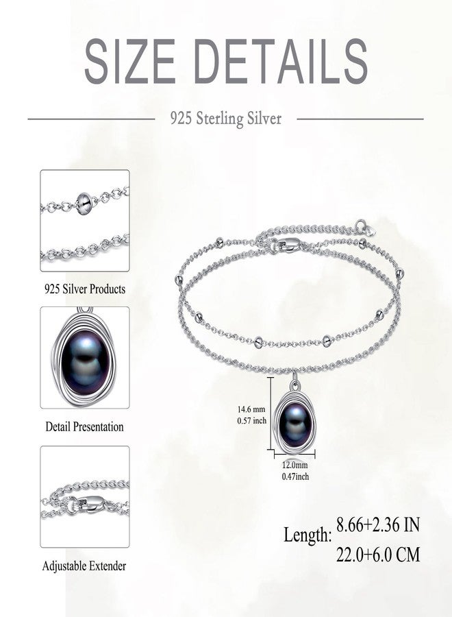 POPLYKE S925 Sterling Silver Black Pearl Anklet Layered Chain Ankle Bracelet for Women Summer Beach Black Jewelry - Image 3