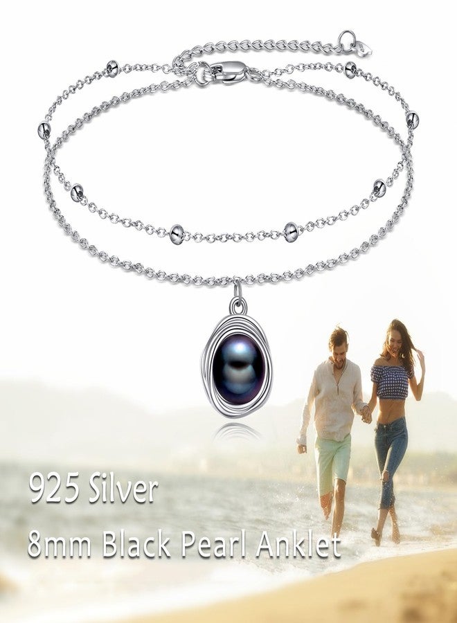 POPLYKE S925 Sterling Silver Black Pearl Anklet Layered Chain Ankle Bracelet for Women Summer Beach Black Jewelry - Image 2