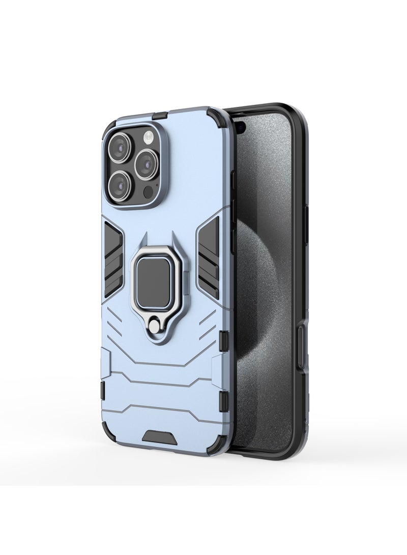 Rotating Metal Ring Grip Kickstand Back Cover Matte Hard Mobile Phone Case Cover For Apple iPhone 16 Pro Max 5G Blue