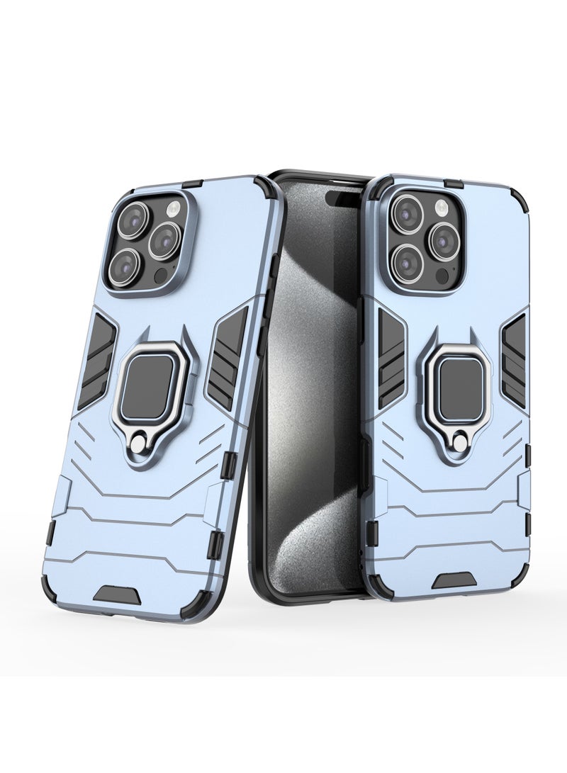 Rotating Metal Ring Grip Kickstand Back Cover Matte Hard Mobile Phone Case Cover For Apple iPhone 16 Pro Max 5G Blue