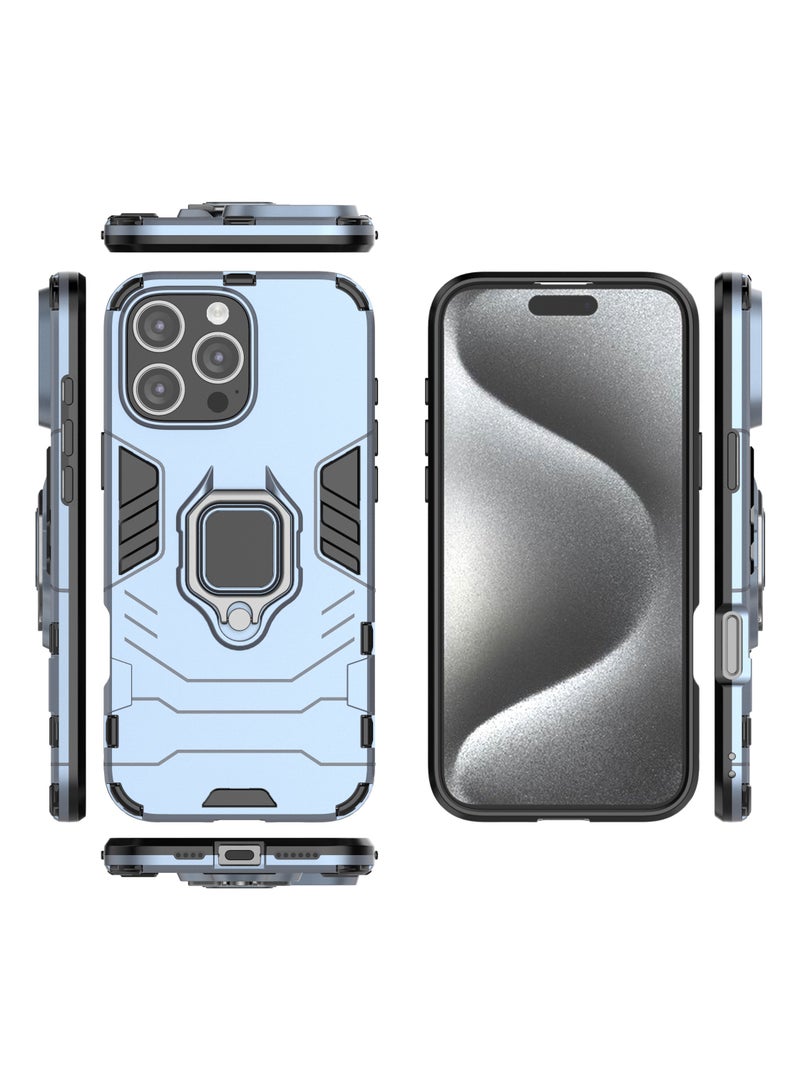 Rotating Metal Ring Grip Kickstand Back Cover Matte Hard Mobile Phone Case Cover For Apple iPhone 16 Pro Max 5G Blue