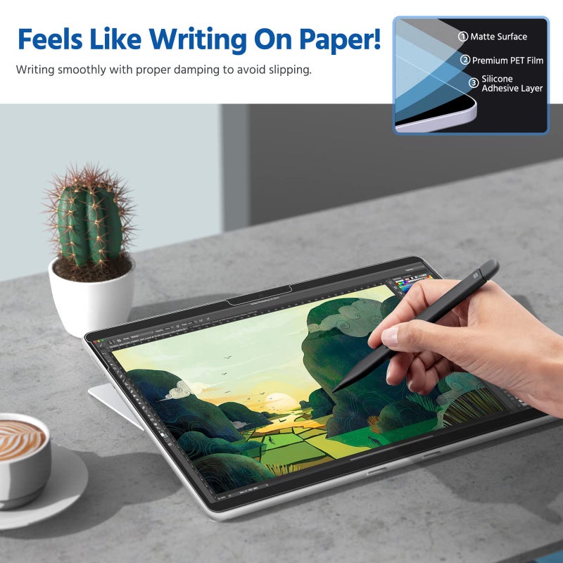 MoKo 2-Pack Paper Screen Protector for Microsoft Surface Pro 11 2024, Surface Pro 10 / Pro 9 / Pro 8 / Pro X - 13 Inch, Anti-Glare Anti Scratch Writable PET Film, Compatible with Surface Pen, Matte - Image 3