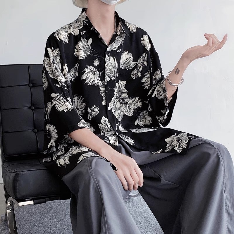 Plus Size 300 Jin Hong Kong Style 2025 Retro Flower Full Print Short Sleeve Shirt Men'S Summer Loose Couple Casual Shirt - Image 3