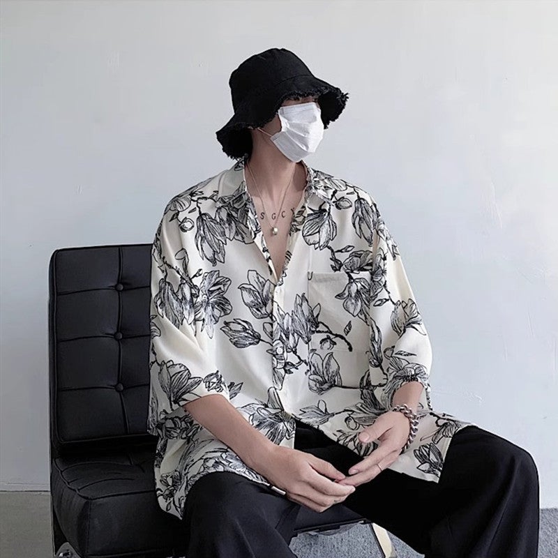 Plus Size 300 Jin Hong Kong Style 2025 Retro Flower Full Print Short Sleeve Shirt Men'S Summer Loose Couple Casual Shirt - Image 2