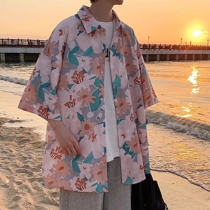 Plus Size 300 Jin Hong Kong Style 2025 Retro Flower Full Print Short Sleeve Shirt Men'S Summer Loose Couple Casual Shirt - Image 4