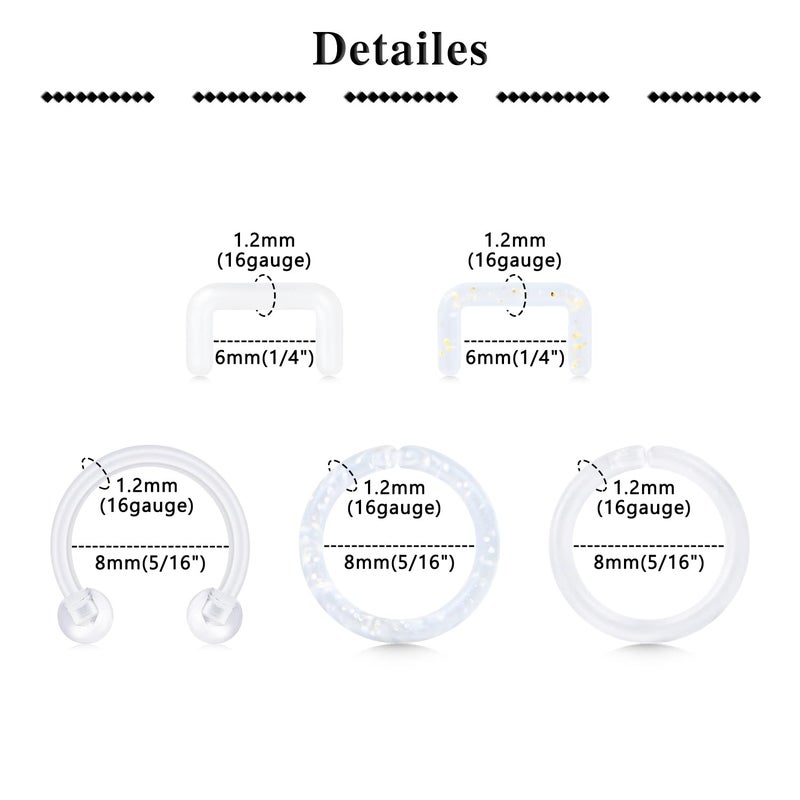 Qwalit Septum Retainer 16G Clear Septum Ring Plastic Septum Ring For Work Surgery Invisible Septum Piercing Retainer - Image 2
