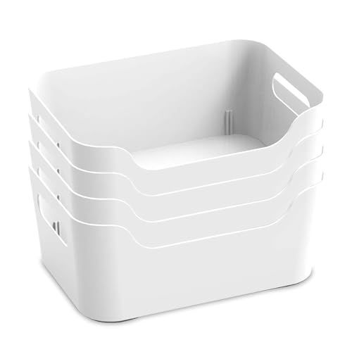 Radiant Storage Box and Organiser | Storage Organiser | Organizer Storage Box for Home & Kitchen | Durable Storage Basket & Plastic Basket for Storage (White, Pack of 4) - Image 1
