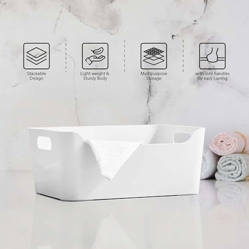 Radiant Storage Box and Organiser | Storage Organiser | Organizer Storage Box for Home & Kitchen | Durable Storage Basket & Plastic Basket for Storage (White, Pack of 4) - Image 4