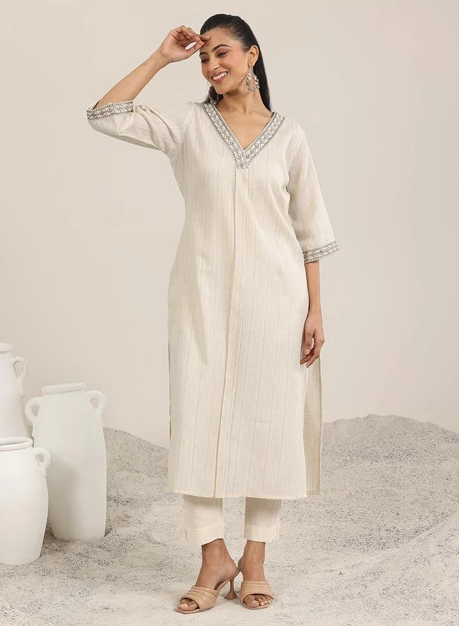 Libas Off White Printed cotton blend Straight Kurta
