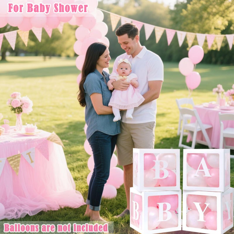 Lovelite Baby Boxes with Letters for Baby Shower, 4 Transparent Balloon Boxes with 2 Sets BABY Letters for Gender Reveal Decorations Boys Girls Birthday Wedding Party Backdrop, White - Image 3