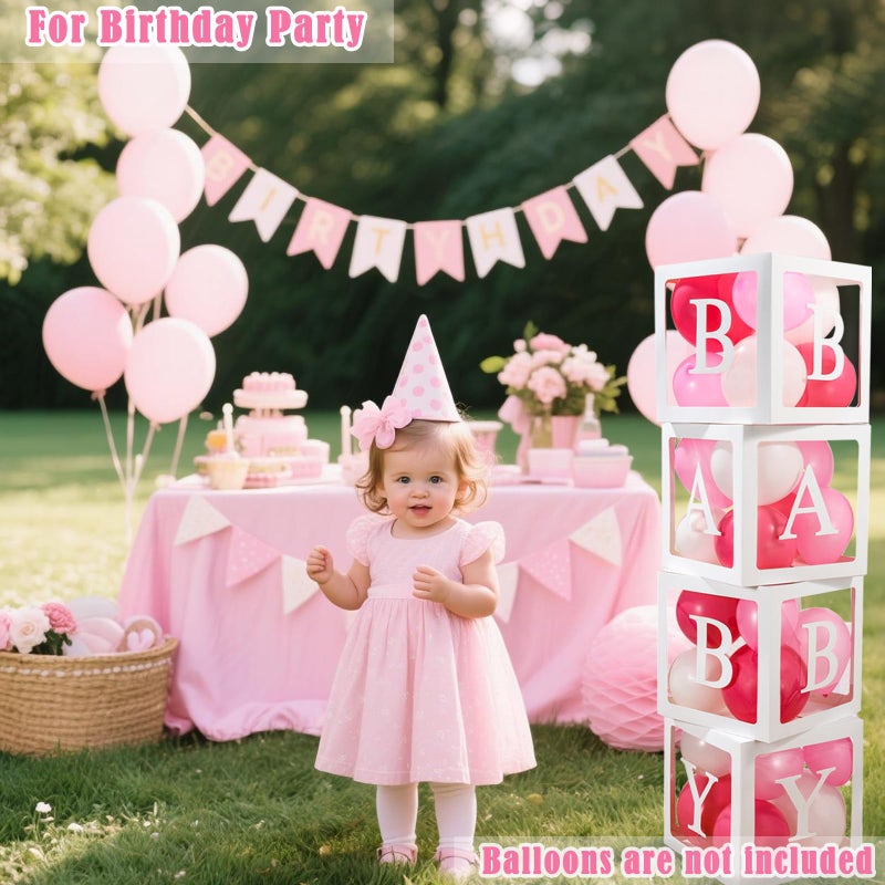 Lovelite Baby Boxes with Letters for Baby Shower, 4 Transparent Balloon Boxes with 2 Sets BABY Letters for Gender Reveal Decorations Boys Girls Birthday Wedding Party Backdrop, White - Image 4