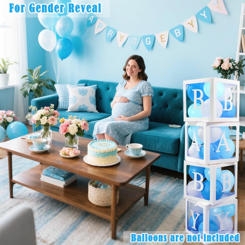 Lovelite Baby Boxes with Letters for Baby Shower, 4 Transparent Balloon Boxes with 2 Sets BABY Letters for Gender Reveal Decorations Boys Girls Birthday Wedding Party Backdrop, White - Image 5