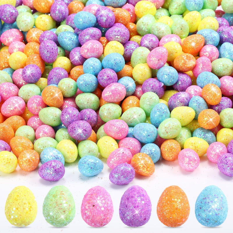 Fiada 450 Pieces Easter Eggs Decorative Mini Foam Glitter Eggs Easter Vase Filler Sequin Ornaments for Crafts DIY Home Garden Decor, 0.6 x 0.7 Inch - Image 1