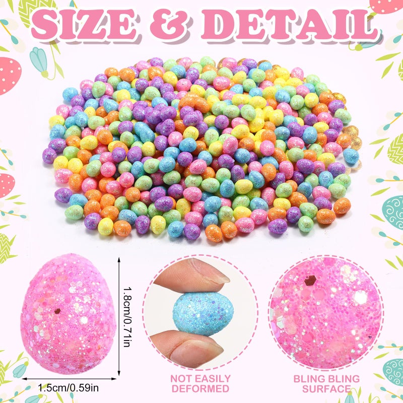 Fiada 450 Pieces Easter Eggs Decorative Mini Foam Glitter Eggs Easter Vase Filler Sequin Ornaments for Crafts DIY Home Garden Decor, 0.6 x 0.7 Inch - Image 2