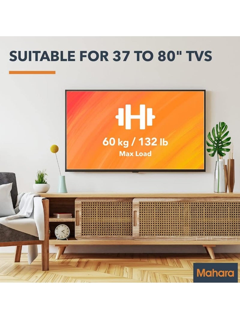 Flat wall-mounted TV bracket, suitable for 37 - 80 inch TVs. TV brackets compatible with VESA 100 x 100 mm - 600 x 400 mm. Wall mounts for TV supporting a maximum weight of 60 kg - Black. - Image 1