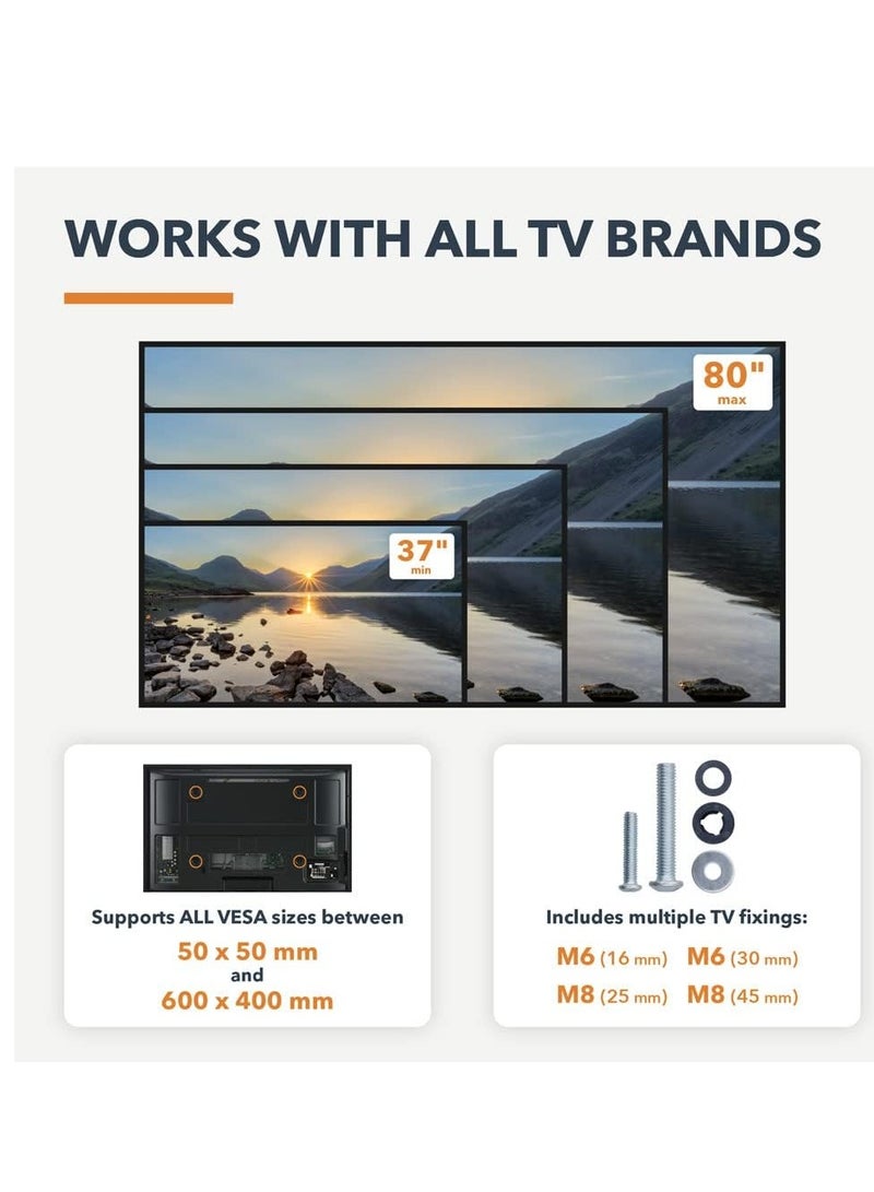 Flat wall-mounted TV bracket, suitable for 37 - 80 inch TVs. TV brackets compatible with VESA 100 x 100 mm - 600 x 400 mm. Wall mounts for TV supporting a maximum weight of 60 kg - Black. - Image 5