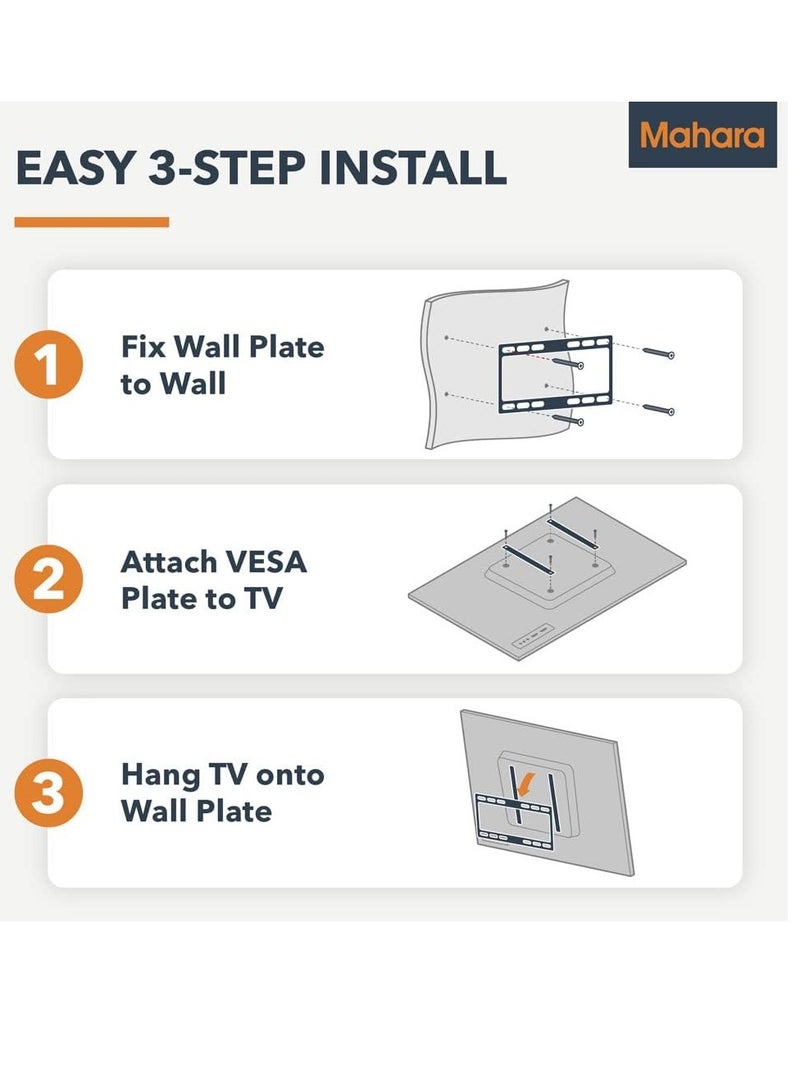 Flat wall-mounted TV bracket, suitable for 37 - 80 inch TVs. TV brackets compatible with VESA 100 x 100 mm - 600 x 400 mm. Wall mounts for TV supporting a maximum weight of 60 kg - Black. - Image 4