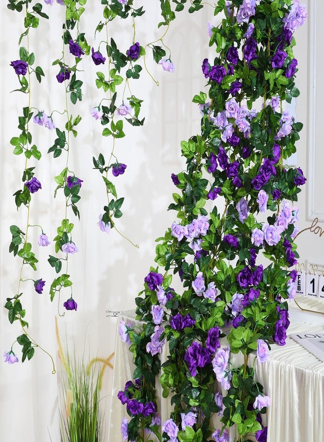 Floweroyal 4 Pack Artificial Flower Garlands 7.9FT Fake Rose Vines Silk Flowers Hanging Rose Ivy for Wedding Arch Party Home Garden Wall Decor (Purple) - Image 4