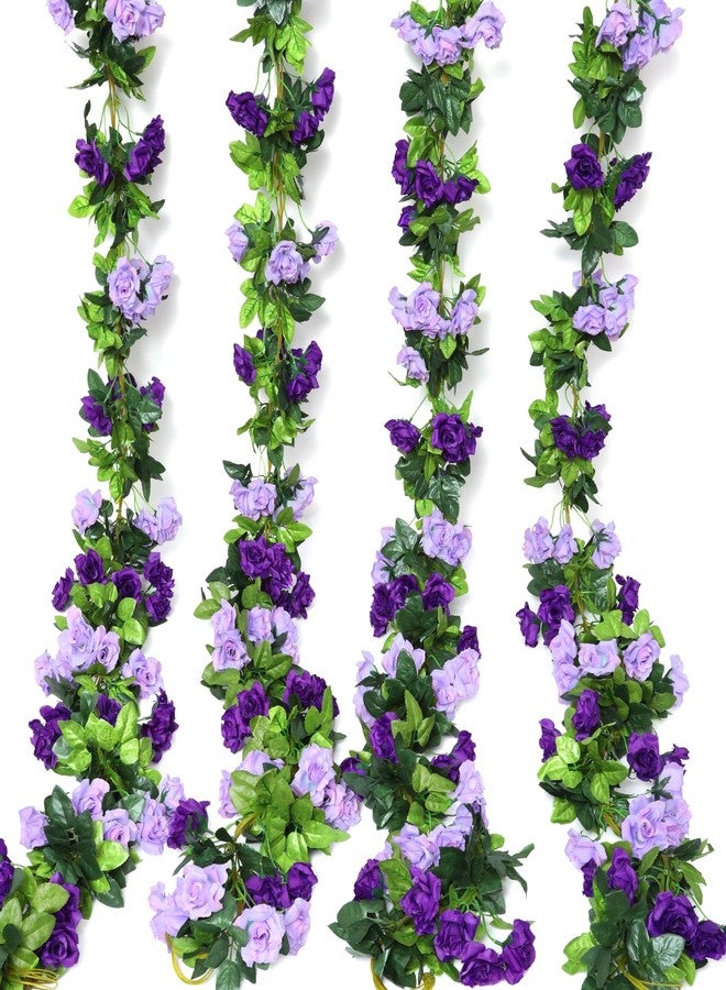 Floweroyal 4 Pack Artificial Flower Garlands 7.9FT Fake Rose Vines Silk Flowers Hanging Rose Ivy for Wedding Arch Party Home Garden Wall Decor (Purple) - Image 1