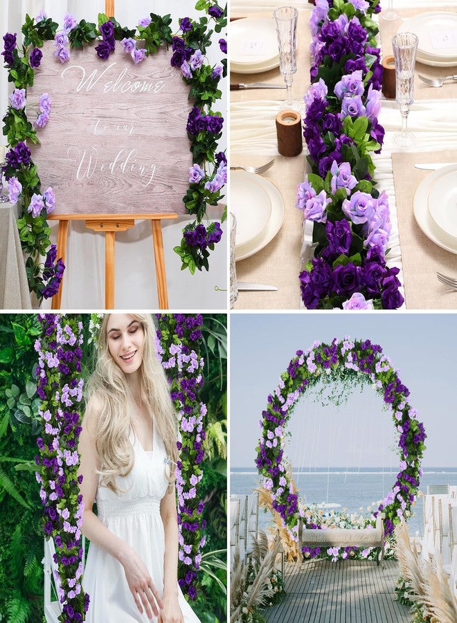 Floweroyal 4 Pack Artificial Flower Garlands 7.9FT Fake Rose Vines Silk Flowers Hanging Rose Ivy for Wedding Arch Party Home Garden Wall Decor (Purple) - Image 5