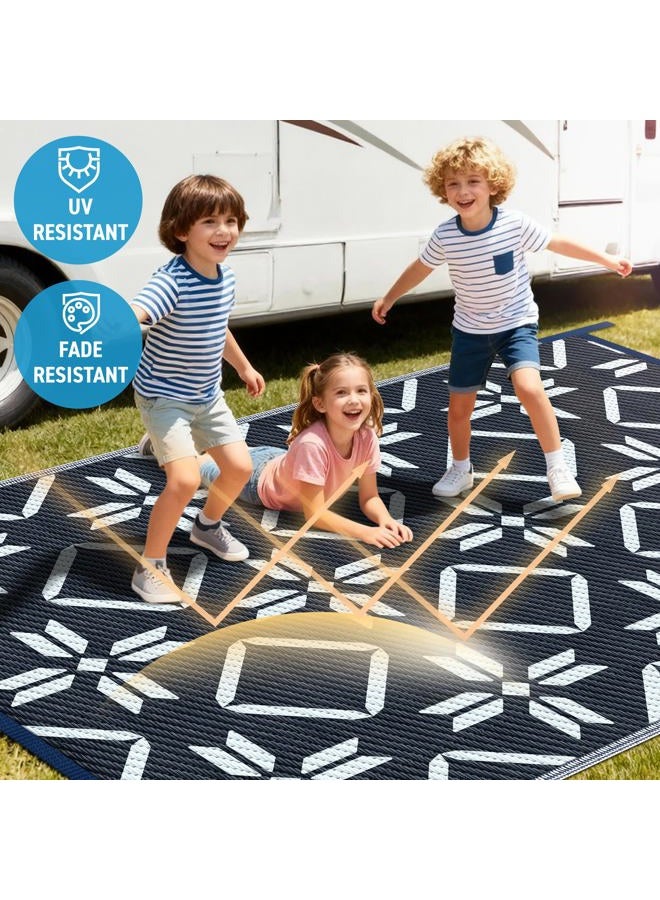 Kohree RV Outdoor Rugs, RV Outdoor Mat 6' x 9' Weatherproof Outdoor Camping Rug Outdoor Patio Rugs Clearance with Corner Loops for Patio, Camping, RV, Deck, Backyard, Picnic, Blue & Light Blue - Image 5