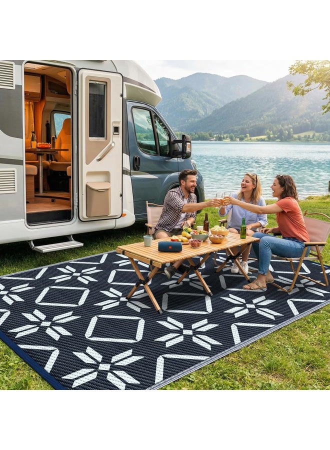 Kohree RV Outdoor Rugs, RV Outdoor Mat 6' x 9' Weatherproof Outdoor Camping Rug Outdoor Patio Rugs Clearance with Corner Loops for Patio, Camping, RV, Deck, Backyard, Picnic, Blue & Light Blue - Image 1