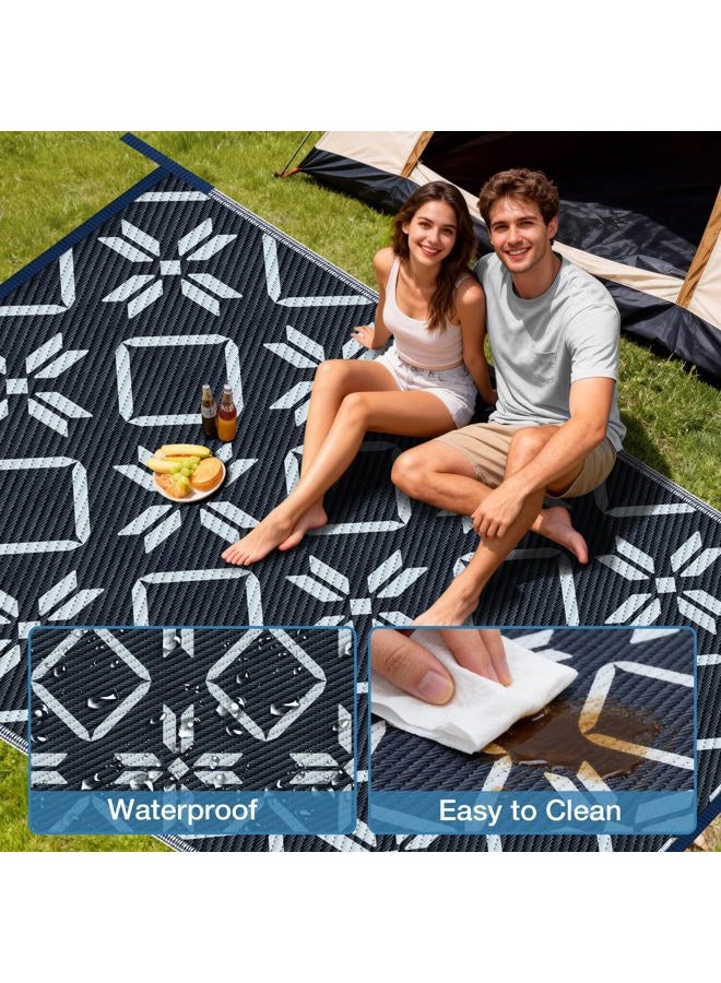 Kohree RV Outdoor Rugs, RV Outdoor Mat 6' x 9' Weatherproof Outdoor Camping Rug Outdoor Patio Rugs Clearance with Corner Loops for Patio, Camping, RV, Deck, Backyard, Picnic, Blue & Light Blue - Image 3