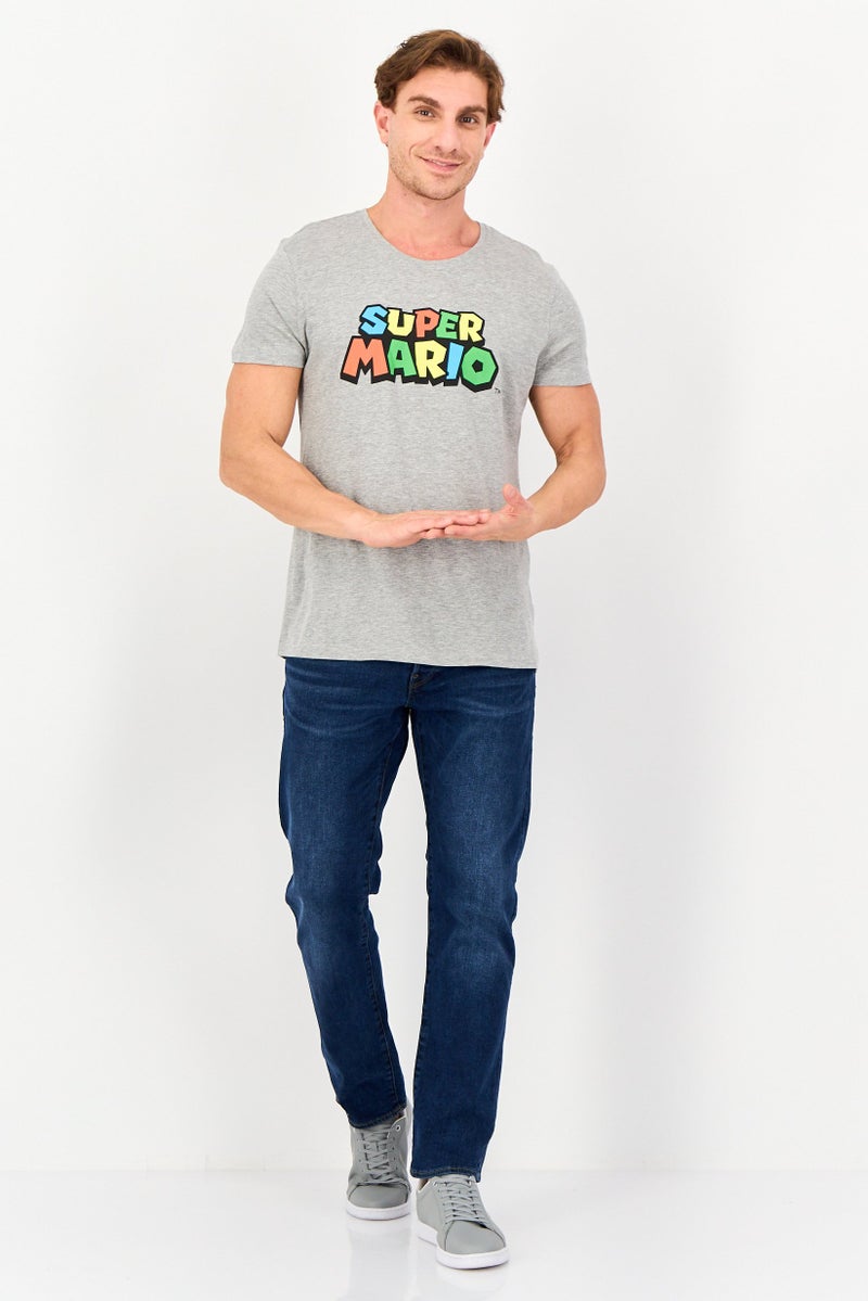 Difuzed x Super Mario Men Crew Neck Short Sleeve Brand Logo T-Shirt, Grey - Image 2