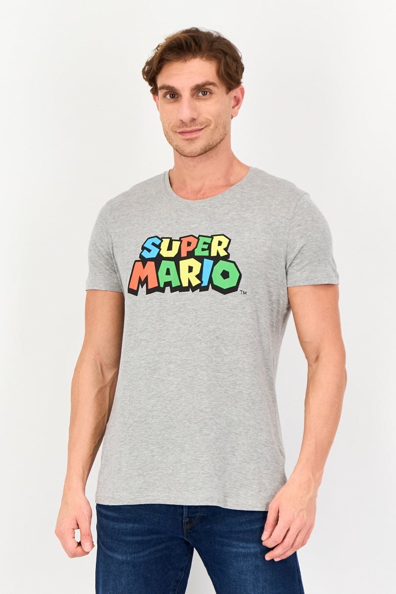Difuzed x Super Mario Men Crew Neck Short Sleeve Brand Logo T-Shirt, Grey - Image 1