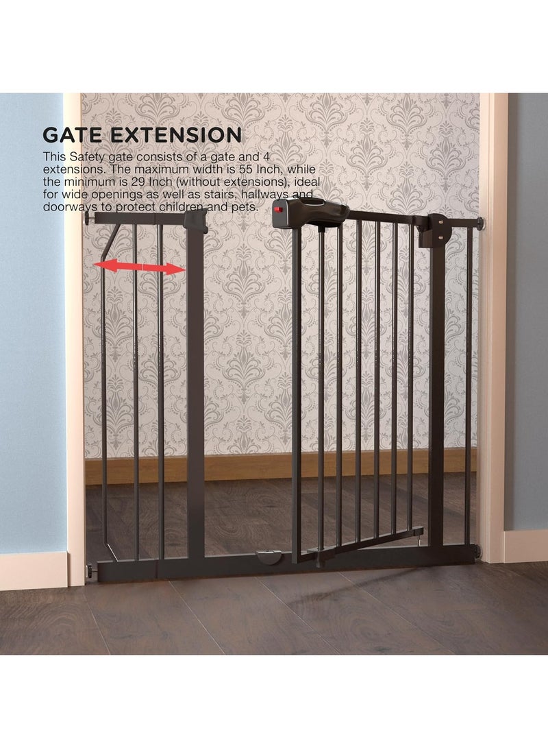 BAYBEE 75 Cm Auto Close Safety Baby Gate for Kids, Extra Tall Wide Child Gate Kids Safety Baby Fence | Easy Walk Thru Durability Dog Gate Baby Safety Gate for Home, Stairs, Doorways & Kitchen Black - Image 5