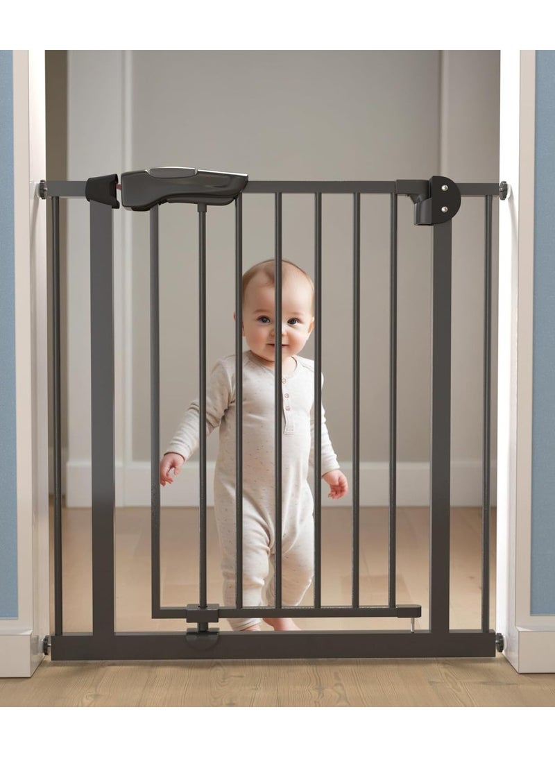 BAYBEE 75 Cm Auto Close Safety Baby Gate for Kids, Extra Tall Wide Child Gate Kids Safety Baby Fence | Easy Walk Thru Durability Dog Gate Baby Safety Gate for Home, Stairs, Doorways & Kitchen Black - Image 1