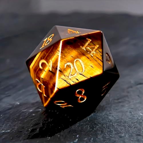 FTNNGIME 1PCS Gem D20 DND Dice 25mm 20 Sided CrystalAmethyst DD Dice for Dungeons and Dragons RPG Roleplaying Games MTG Table Games Handmade Polyhedral Dice Tiger Eye - Image 1