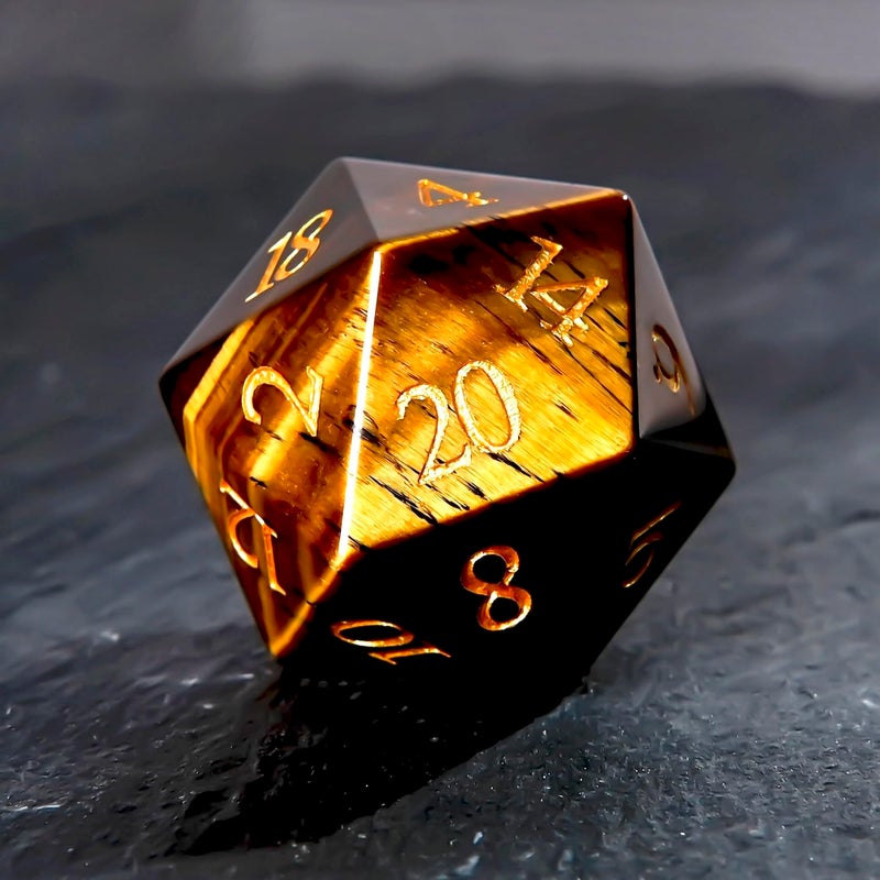 FTNNGIME 1PCS Gem D20 DND Dice 25mm 20 Sided CrystalAmethyst DD Dice for Dungeons and Dragons RPG Roleplaying Games MTG Table Games Handmade Polyhedral Dice Tiger Eye - Image 3
