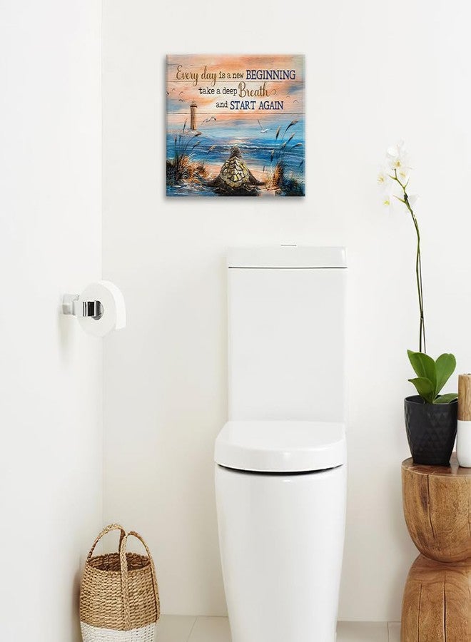 eiffecho Sea Turtle Bathroom Decor Wall Art Beach Blue Ocean Lighthouse Inspirational Quotes Pictures Wall Decor Canvas Painting Prints Artwork Home Decorations Framed for Bedroom Office Kitchen 16"x12" - Image 2