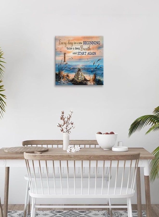 eiffecho Sea Turtle Bathroom Decor Wall Art Beach Blue Ocean Lighthouse Inspirational Quotes Pictures Wall Decor Canvas Painting Prints Artwork Home Decorations Framed for Bedroom Office Kitchen 16"x12" - Image 3