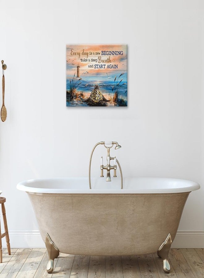 eiffecho Sea Turtle Bathroom Decor Wall Art Beach Blue Ocean Lighthouse Inspirational Quotes Pictures Wall Decor Canvas Painting Prints Artwork Home Decorations Framed for Bedroom Office Kitchen 16"x12" - Image 4