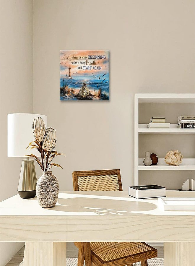 eiffecho Sea Turtle Bathroom Decor Wall Art Beach Blue Ocean Lighthouse Inspirational Quotes Pictures Wall Decor Canvas Painting Prints Artwork Home Decorations Framed for Bedroom Office Kitchen 16"x12" - Image 5