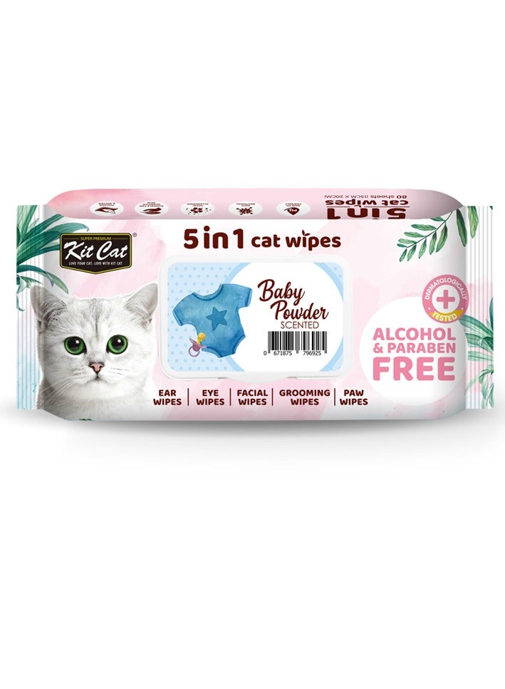 Kit Cat 5-in-1 Cat Wipes Baby Powder Scented - Image 1
