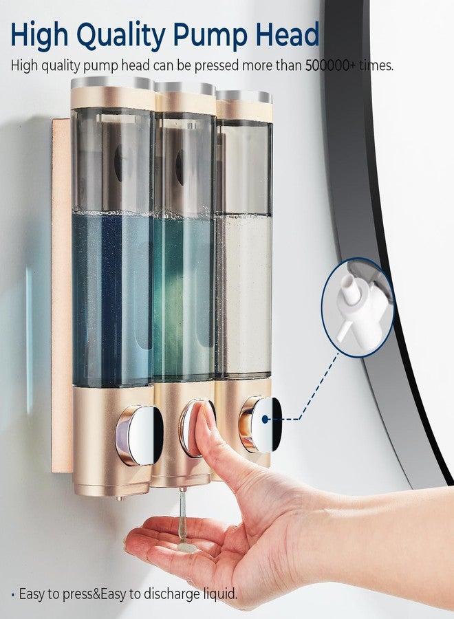 Pollock Shampoo and Conditioner Dispenser, Shower Soap Dispenser 3 Chamber No Drill Shampoo Dispenser for Shower Wall Mounted Shampoo Conditioner Body Wash Dispenser for Bathroom, Hotel Gold - Image 4