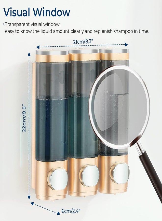 Pollock Shampoo and Conditioner Dispenser, Shower Soap Dispenser 3 Chamber No Drill Shampoo Dispenser for Shower Wall Mounted Shampoo Conditioner Body Wash Dispenser for Bathroom, Hotel Gold - Image 5