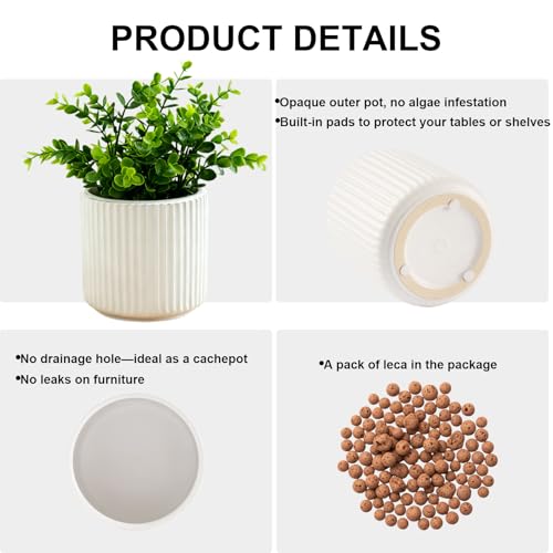 TineDew 2 Pack of 5in Ceramic Cachepot with 5 inch Clear nusery Pot - self Watering Indoor Planter with Drainage for Root Visibility,semi Hydro pots for repotting Orchid,White - Image 5