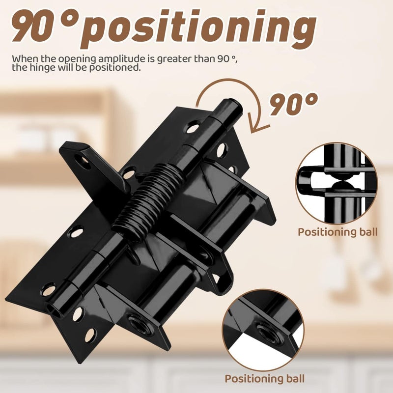 REDUCK مفصلة باب جراج ثقيلة 3 في 1 ذاتية الإغلاق - مفصلة زنبركية أوتوماتيكية مع تحديد موضع 90°، مفصلة رف قابلة للطي مقاومة للصدأ ومغلق باب غير مرئي (أسود) - Image 4