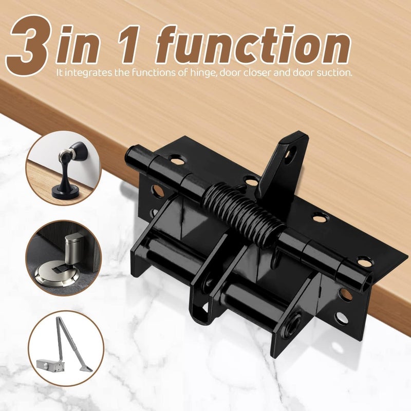 REDUCK مفصلة باب جراج ثقيلة 3 في 1 ذاتية الإغلاق - مفصلة زنبركية أوتوماتيكية مع تحديد موضع 90°، مفصلة رف قابلة للطي مقاومة للصدأ ومغلق باب غير مرئي (أسود) - Image 2