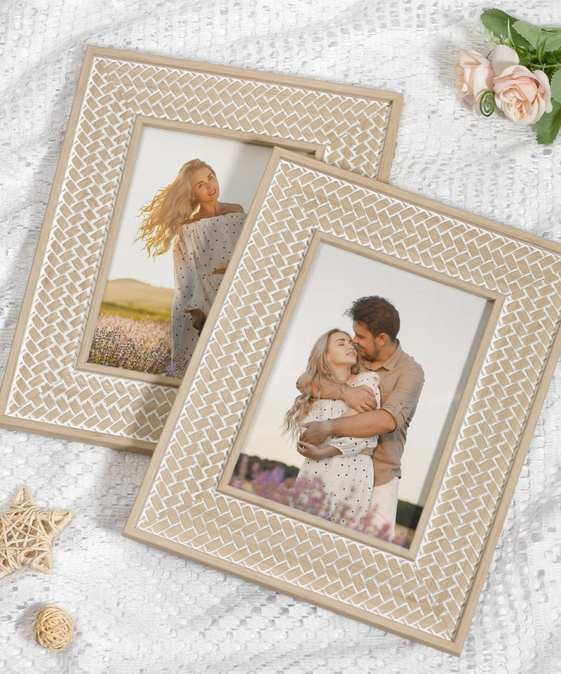 Afuly 5x7 Picture Frame Boho Picture Frames Nature Beige Bohemia Photo Frame for Office Bedroom Home Desk Wall Decor  Anniversary Wedding Gifts for Mom Grandma  Set of 2 - Image 4